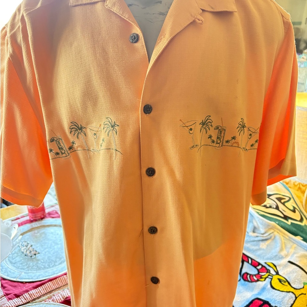 Tommy Bahama Men's cream peach Shirt with Embroidered Design